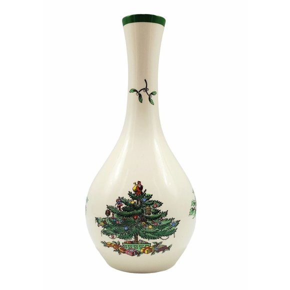 SPODE Christmas Tree Onion Neck Bud Vase 7½ Inches Tall Made in England - Picture 1 of 8